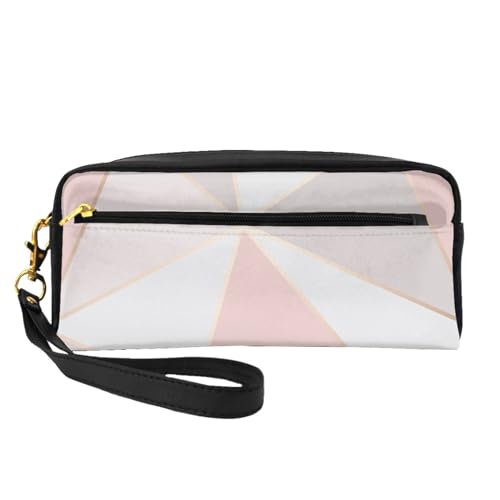 Roségold Geometrisch, Make-up-Tasche, Kosmetiktasche, tragbare Reise-Kulturtasche, Leder-Federmäppchen für Frauen und Mädchen von VHPNWJOB