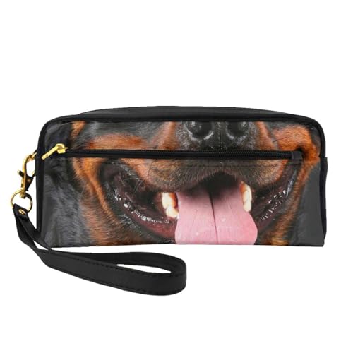 Rottweiler-Hund, Make-up-Tasche, Kosmetiktasche, tragbare Reise-Kulturtasche, Leder-Federmäppchen für Frauen und Mädchen von VHPNWJOB