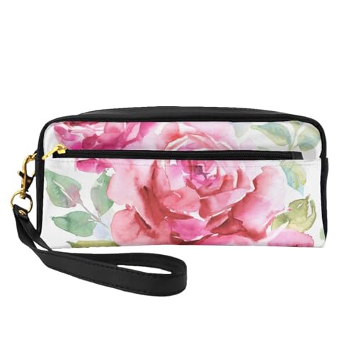 Schöne Blumen Rose Rosa Blume Blumen, Make-up-Tasche, Kosmetiktasche, tragbare Reise-Kulturtasche, Leder-Federmäppchen für Frauen und Mädchen von VHPNWJOB