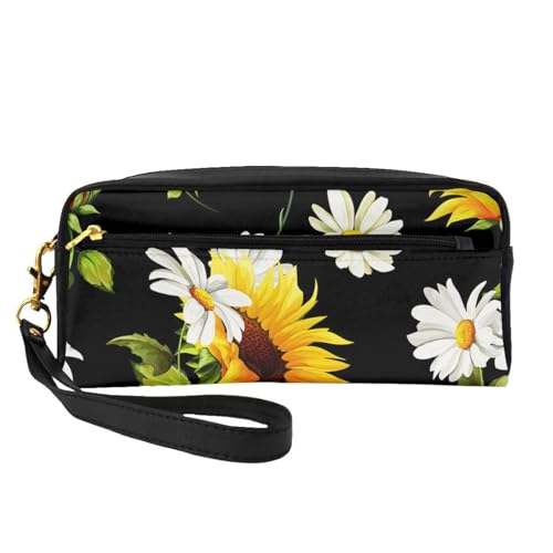 Sonnenblumen Kamille Bedruckt, Make-up-Tasche, Kosmetiktasche, tragbare Reise-Kulturtasche, Leder-Federmäppchen für Frauen und Mädchen von VHPNWJOB