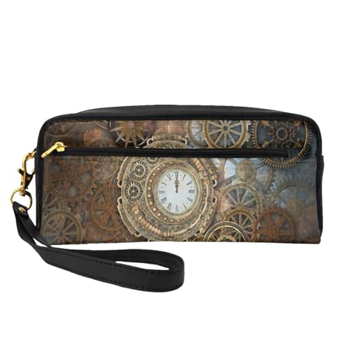 Steampunk-Uhr Bedruckt, Make-up-Tasche, Kosmetiktasche, tragbare Reise-Kulturtasche, Leder-Federmäppchen für Frauen und Mädchen von VHPNWJOB