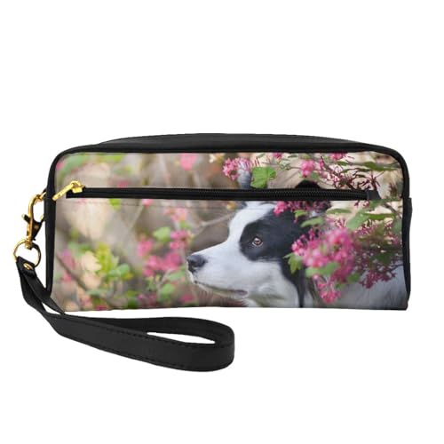 Tierisches Border-Collie-niedliches Hundehaustier, Make-up-Tasche, Kosmetiktasche, tragbare Reise-Kulturtasche, Leder-Federmäppchen für Frauen und Mädchen von VHPNWJOB