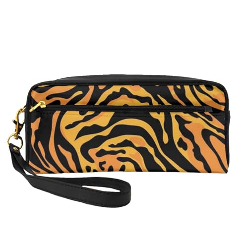 Tiger mit Tiermotiv, Make-up-Tasche, Kosmetiktasche, tragbare Reise-Kulturtasche, Leder-Federmäppchen für Frauen und Mädchen von VHPNWJOB