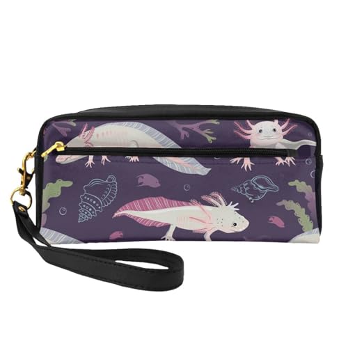 VHPNWJOB Axolotl, Make-up-Tasche, Kosmetiktasche, tragbare Reise-Kulturtasche, Leder-Federmäppchen für Frauen und Mädchen von VHPNWJOB