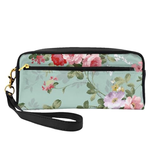 Vintages Elegantes rosa rotes Rosen-Muster, Make-up-Tasche, Kosmetiktasche, tragbare Reise-Kulturtasche, Leder-Federmäppchen für Frauen und Mädchen von VHPNWJOB