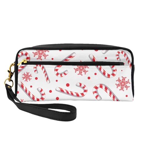 Weihnachtsrote Zuckerstange, Make-up-Tasche, Kosmetiktasche, tragbare Reise-Kulturtasche, Leder-Federmäppchen für Frauen und Mädchen von VHPNWJOB