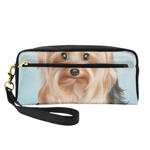 Yorkshire Terrier Teacup Dog Hübsches Mädchen, Make-up-Tasche, Kosmetiktasche, tragbare Reise-Kulturtasche, Leder-Federmäppchen für Frauen und Mädchen von VHPNWJOB