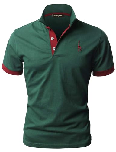 VHUQGVU Herren Poloshirt Baumwolle Kurzarm Giraffe Stickerei Polohemd Regular Slim Fit Modelle Golf Sport T-Shirt,Grün+Rot,3XL von VHUQGVU