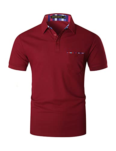 VHUQGVU Poloshirt Herren Kurzarm Basic Golf Polo Sommer Kontrast Tasche Polohemd,Rot,L von VHUQGVU