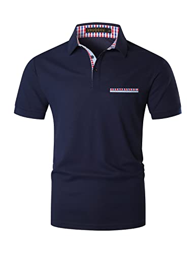 VHUQGVU Poloshirt Herren Kurzarm Sommer Slim Fit Golf Sports Klassisches Karo Polohemd,Blau,M von VHUQGVU