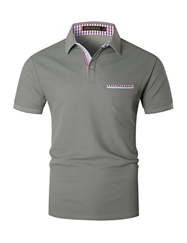 VHUQGVU Poloshirt Herren Kurzarm Sommer Slim Fit Golf Sports Klassisches Karo Polohemd,Grau,L von VHUQGVU