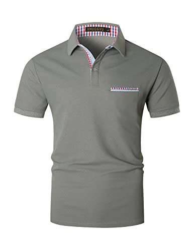 VHUQGVU Poloshirt Herren Kurzarm Sommer Slim Fit Golf Sports Klassisches Karo Polohemd,Grau,XXL von VHUQGVU