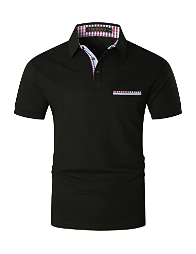 VHUQGVU Poloshirt Herren Kurzarm Sommer Slim Fit Golf Sports Klassisches Karo Polohemd,Schwarz,L von VHUQGVU