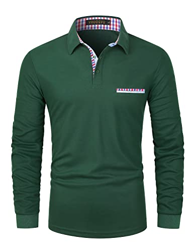 VHUQGVU Poloshirt Herren Langarm Basic Golf Tennis T-Shirt Klassisches Karo Polohemd M-3XL,Grün,3XL von VHUQGVU