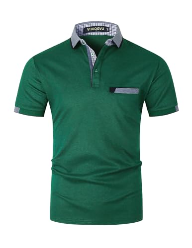 VHUQGVU Poloshirt Herren T Shirts Männer Kurzarm Baumwolle Hemd Klassisch Plaid Polos Kontrastfarbe Ausschnitt T-Shirt Sommer,Grün Y24,L von VHUQGVU