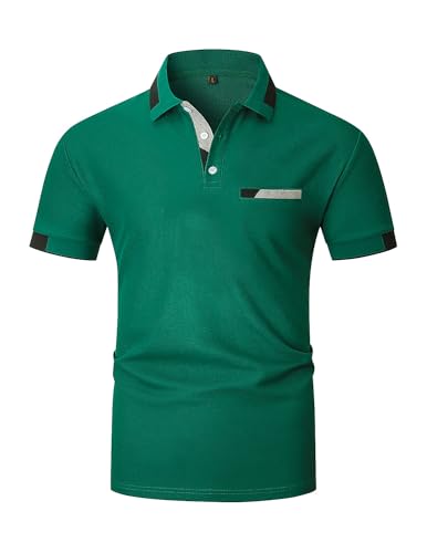 VHUQGVU Poloshirt Herren T Shirts Männer Kurzarm Baumwolle Hemd Klassisch Plaid Polos Kontrastfarbe Ausschnitt T-Shirt Sommer,Grün Y42,XL von VHUQGVU