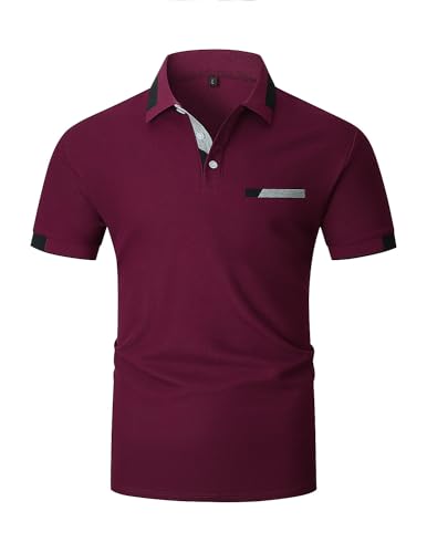 VHUQGVU Poloshirt Herren T Shirts Männer Kurzarm Baumwolle Hemd Klassisch Plaid Polos Kontrastfarbe Ausschnitt T-Shirt Sommer,Rot Y42,L von VHUQGVU