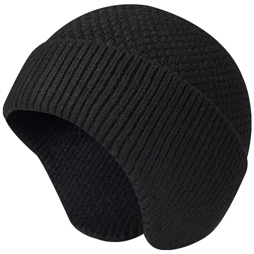 VIAUMBR Wintermütze Herren haube strickmütze Kopfbedeckung Mütze Damen Winter Unisex warme Dicke Skimütze (37 Schwarz) von VIAUMBR