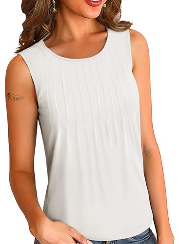 VICHYIE 2025 Jahr Weste Sommer Damen Einfarbig Elegant Ärmellose Rundhals Basic Top T-Shirt Tank, Weiß, L VICHYIE 2025 Jahr Weste Sommer Damen Einfarbig Elegant Ärmellose Rundhals Basic Top T-Shirt Tank, Weiß, L von VICHYIE