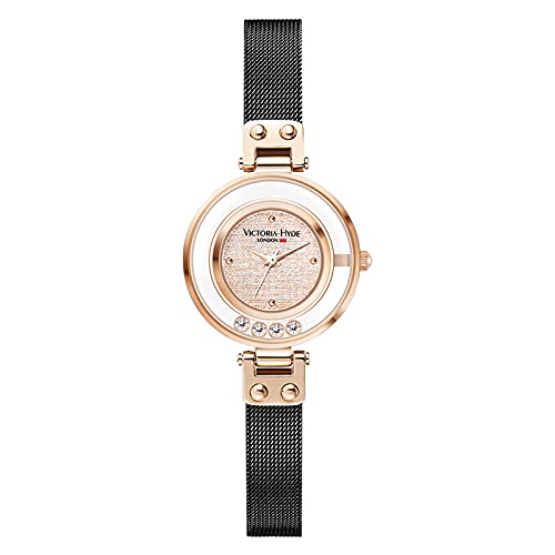 VICTORIA HYDE Damen Uhren Kleines Grünes Zifferblatt Analog Quarz Armbanduhr mit Edelstahlarmband (Gold-Schwarz) von VICTORIA HYDE