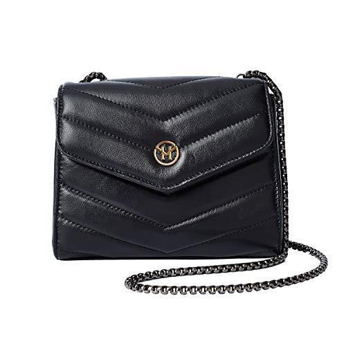 VICTORIA HYDE Damen Umhängetasche Kette Tasche Schultertasche Echtes Leder Citytasche Schwarz von VICTORIA HYDE