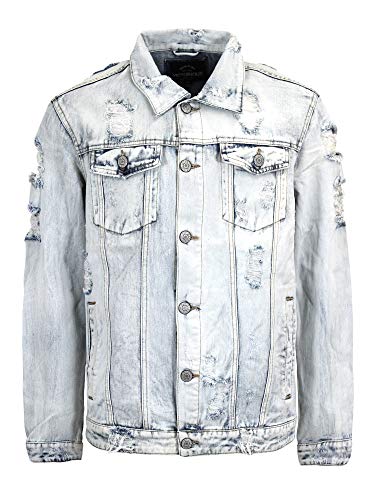 Victorious Herren Jeansjacke Distressed, Distressed Light Indigo, 4XL von VICTORIOUS