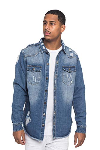 Victorious Herren-Jeansjacke im Used-Look, Hemd Indigo, 4XL von VICTORIOUS