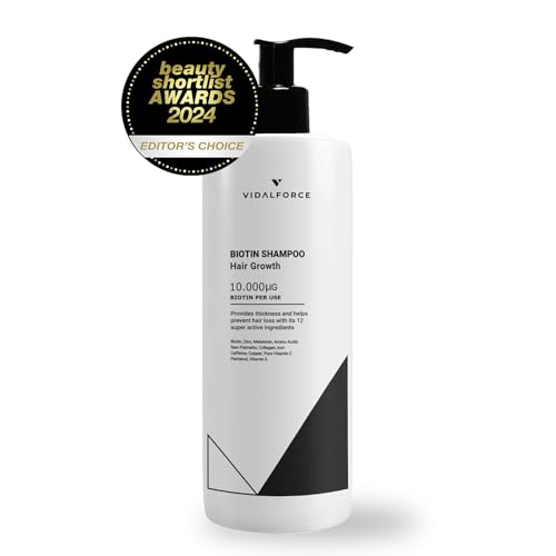 Biotin Shampoo Gegen Haarausfall 10000 Mcg und 12 Haarvitamine Gegen Haarausfall XXL 400ml Shampoo mit Biotin Hochdosiert I Shampoo Haarausfall Frauen & Mann I Haarausfall Männer und Haarausfall Frau von VIDALFORCE