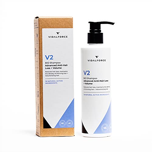 VidalForce Zertifiziertes natürliches Anti-Haarausfall Bio V2 Shampoo | Fortgeschrittener Haarausfall | Sofortiges Volumen I Gegen Haarausfall Frau & Herren von VIDALFORCE