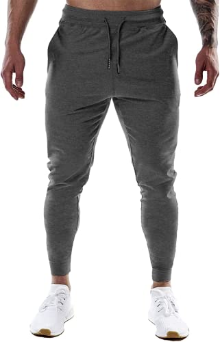 VIGVAN Jogginghose Herren Sporthose Baumwolle Trainingshose Fitness Hose Lang Freizeithose Slim Fit Joggers Pants (XXL, Dunkelgrau) von VIGVAN