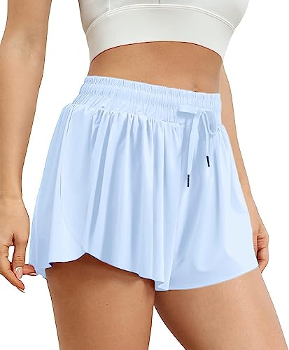 VIGVAN Shorts Damen Sommer Sport Shorts Kurze Hose 2 in 1 Flowy Running Shorts Yoga Biker Shorts Schnelltrocknende Gym Fitness Shorts Sportrock Damen (Weiß, M) von VIGVAN