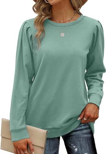 VIGVAN Sweatshirt Damen Rundhals Basic Langarmshirt Pullover Oberteile Herbst Casual Shirts Tops (Mintgrün, S) von VIGVAN