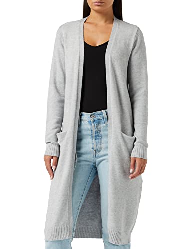 Vila Clothes Damen Strickjacke VIRIL L/S Long Knit Cardigan - NOOS 14042770, Einfarbig, Gr. 38 (Herstellergröße: M), Grau (Light Grey Melange) von Vila