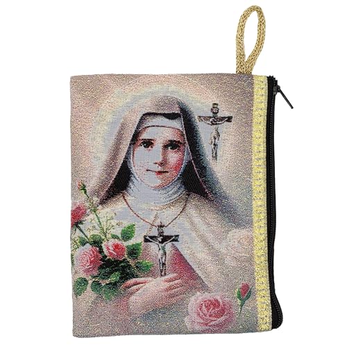 Religiöser Rosenkranzbeutel mit gewebter Kunst im Wandteppich-Stil, St. Michael, Heilige Familie oder St. Therese, Reißverschluss, katholisches Geschenk zur Erstkommunion oder Konfirmation, Mehrfarbig Religiöser Rosenkranzbeutel mit gewebter Kunst im Wandteppich-Stil, St. Michael, Heilige Familie oder St. Therese, Reißverschluss, katholisches Geschenk zur Erstkommunion oder Konfirmation, Mehrfarbig von VILLAGE GIFT IMPORTERS