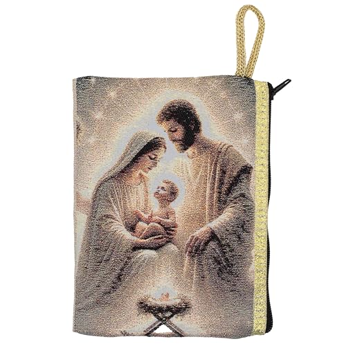 Religiöser Rosenkranzbeutel mit gewebter Kunst im Wandteppich-Stil, St. Michael, Heilige Familie oder St. Therese, Reißverschluss, katholisches Geschenk zur Erstkommunion oder Konfirmation, Mehrfarbig Religiöser Rosenkranzbeutel mit gewebter Kunst im Wandteppich-Stil, St. Michael, Heilige Familie oder St. Therese, Reißverschluss, katholisches Geschenk zur Erstkommunion oder Konfirmation, Mehrfarbig von VILLAGE GIFT IMPORTERS