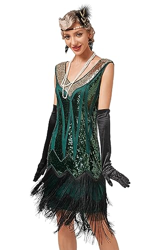 VILOREE Abendkleid Damen Kleid Flapper Ballkleider Cocktailkleid 1920's Art Deco Great Gatsby Party Vintage Retro Grün (50) 3XL von VILOREE