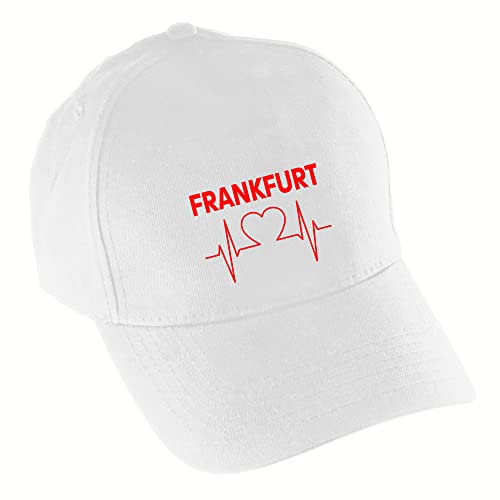 VIMAVERTRIEB® Baseballcap Frankfurt - Herzschlag - Druck: rot - Cap Kappe Mütze Schirmmütze Fußball Fanartikel Fanshop - weiß von VIMAVERTRIEB