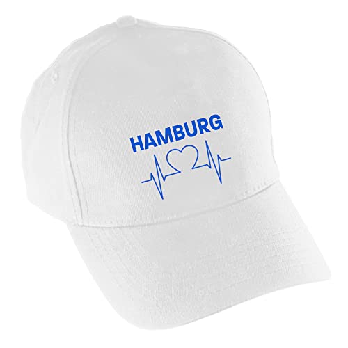 VIMAVERTRIEB® Baseballcap Hamburg - Herzschlag - Druck: blau - Cap Kappe Mütze Schirmmütze Fußball Fanartikel Fanshop - weiß von VIMAVERTRIEB