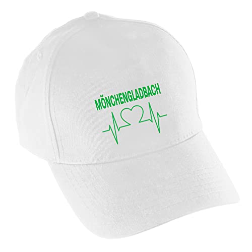 VIMAVERTRIEB® Baseballcap Mönchengladbach - Herzschlag - Druck: grün - Cap Kappe Mütze Schirmmütze Fußball Fanartikel Fanshop - weiß von VIMAVERTRIEB