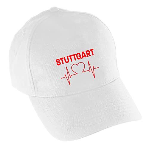 VIMAVERTRIEB® Baseballcap Stuttgart - Herzschlag - Druck: rot - Cap Kappe Mütze Schirmmütze Fußball Fanartikel Fanshop - weiß von VIMAVERTRIEB