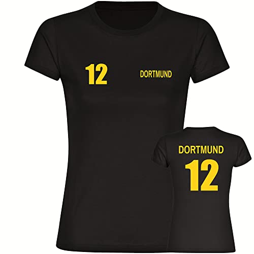 VIMAVERTRIEB® Damen T-Shirt Dortmund - Trikot 12 - Druck: gelb - Frauen Shirt Fußball Fanartikel Fanshop - Größe: XXL schwarz von VIMAVERTRIEB