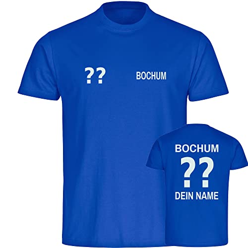 VIMAVERTRIEB® Kinder T-Shirt Bochum - Trikot mit Deinem Namen und Nummer - Druck: weiß - Shirt Jungen Mädchen Wunschtext - Größe: 128 blau von VIMAVERTRIEB