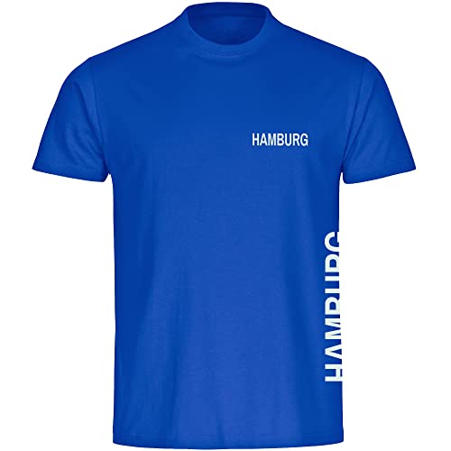 VIMAVERTRIEB® Kinder T-Shirt Hamburg - Brust & Seite - Druck: weiß - Shirt Jungen Mädchen Fußball Fanartikel Fanshop - Größe: 128 blau von VIMAVERTRIEB