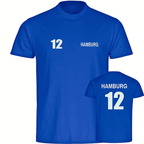 VIMAVERTRIEB® Kinder T-Shirt Hamburg - Trikot 12 - Druck: weiß - Shirt Jungen Mädchen Fußball Fanartikel Fanshop - Größe: 128 blau von VIMAVERTRIEB