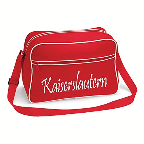 VIMAVERTRIEB® Retrotasche breit Kaiserslautern - Schriftzug - Druck: weiß - Tasche Umhängetasche Fußball Fanartikel Fanshop - rot/weiß von VIMAVERTRIEB