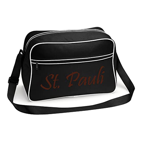 VIMAVERTRIEB® Retrotasche breit St. Pauli - Schriftzug - Druck: braun - Tasche Umhängetasche Fußball Fanartikel Fanshop - schwarz/weiß von VIMAVERTRIEB