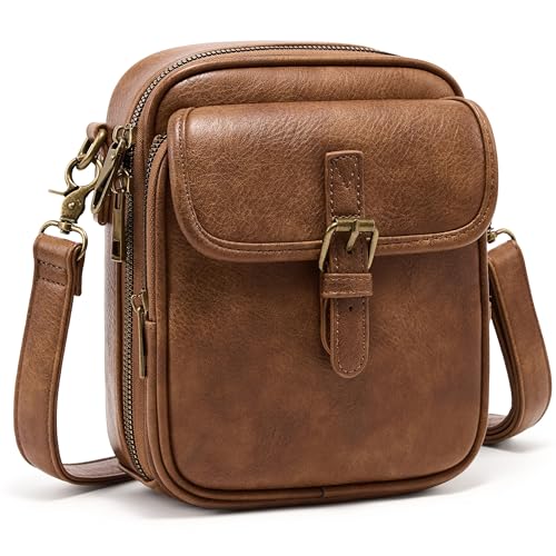 VINBAGGE Handy Umhängetasche Damen Handytasche zum Umhängen RFID-Blockierung mit Geldbörse kleine Handtasche Leder damen Breiter Gurt abnehmbarer Schultergur Braun VINBAGGE Handy Umhängetasche Damen Handytasche zum Umhängen RFID-Blockierung mit Geldbörse kleine Handtasche Leder damen Breiter Gurt abnehmbarer Schultergur Braun von VINBAGGE