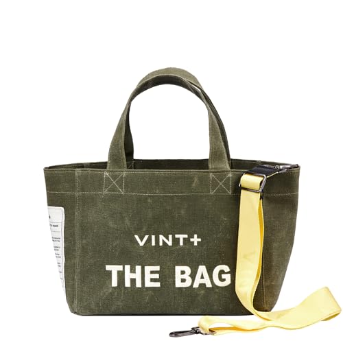 VINT+ Canvas Bag Damen Handtasche – Moderne Schultertasche mit wählbarem Tragegurt – Casual Shopper Tasche ideal für Arbeit, Uni, Schule & Reise | Wasserabweisend, 100% Baumwolle | Small, Khaki von VINT