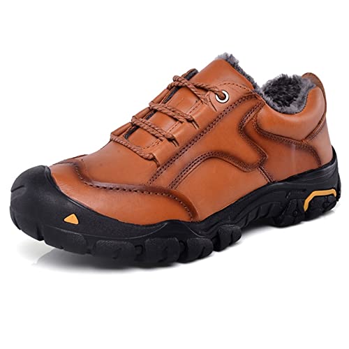 VIPAVA Herren-Schneestiefel Herbst und Winter Outdoor Freizeit Leder Herren Stiefel Sneaker Wandern Übergröße 49 50 (Color : Brown(Plush), Size : 49) von VIPAVA