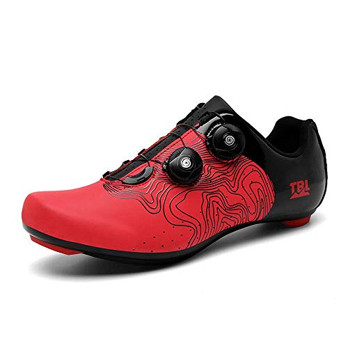 VIPBQO Herren Rennrad Fahrradschuhe Mountainbike Schuhe mit SPD Cleats Mountainbike Rotierende Indoor Fahrradschuhe Atmungsaktiv Outdoor Fahrradschuhe, schwarz / rot, 46 EU von VIPBQO